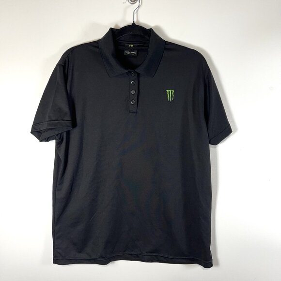 Monster Energy Polo Shirt Men's XL Black Performace Stretch‎ Polo Shirt - Picture 1 of 8